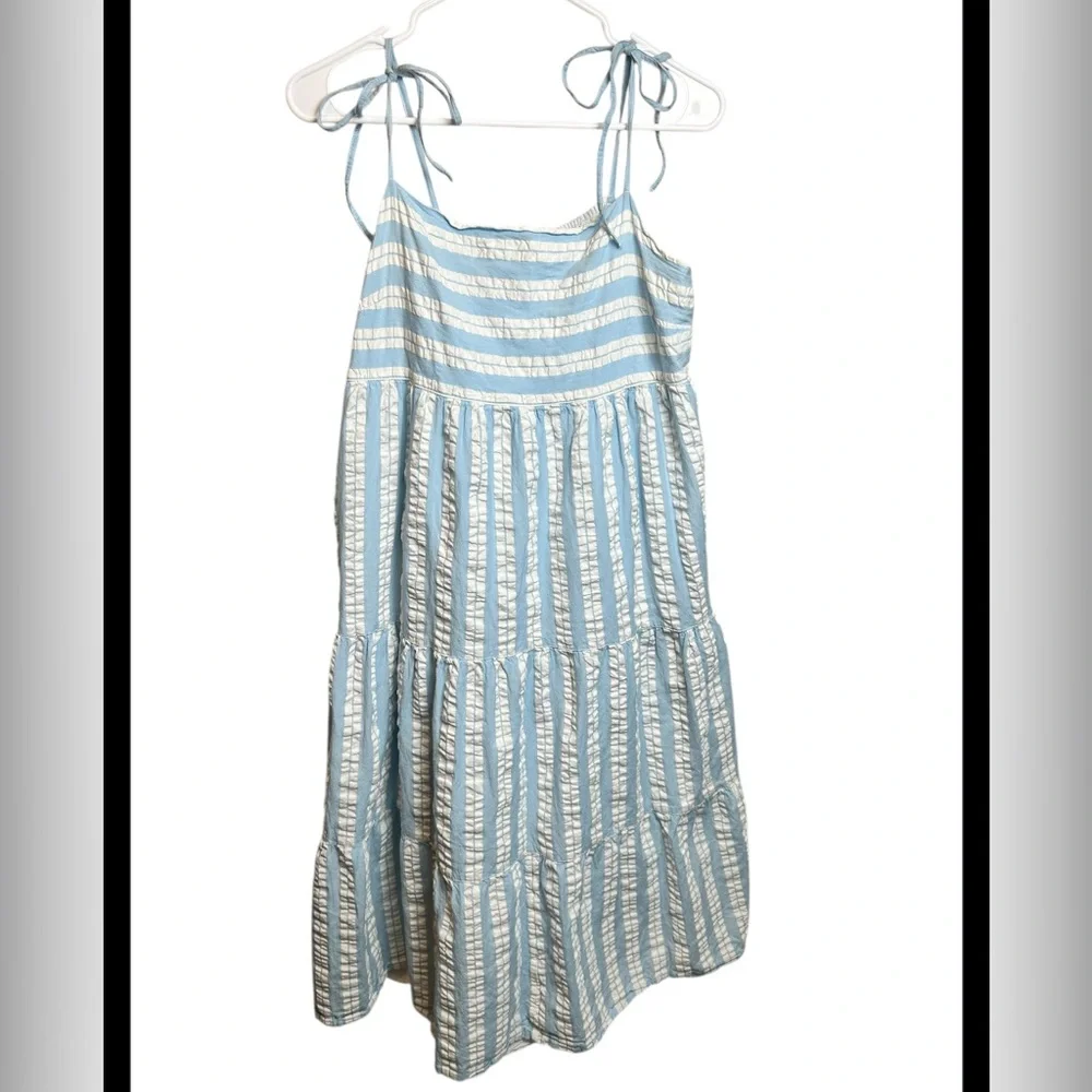 Anthropologie Seafolly Cabana Stripe Tier Maxi Dress Blue White Size XL - Picture 2 of 6